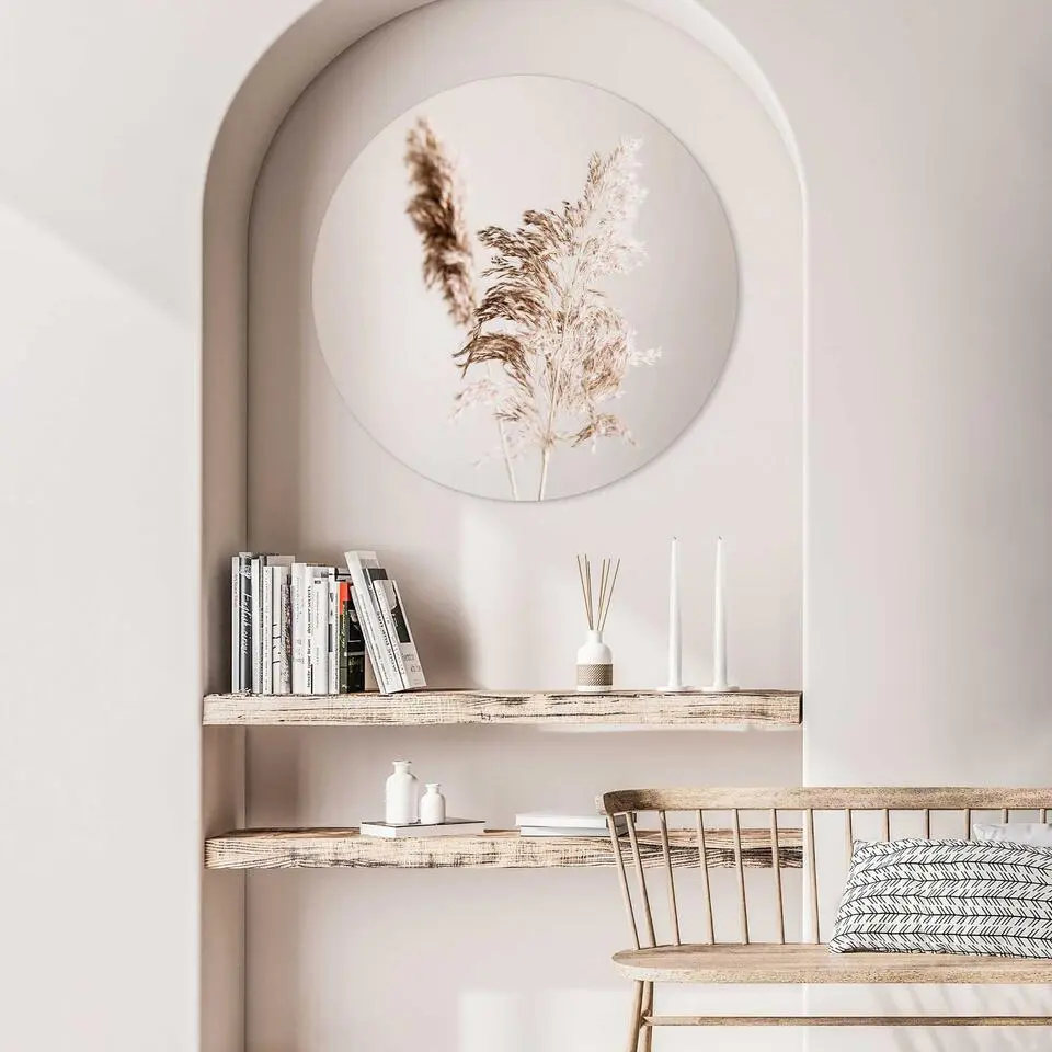 Glasschilderij Pampasgras - &Oslash; 70 - Beige