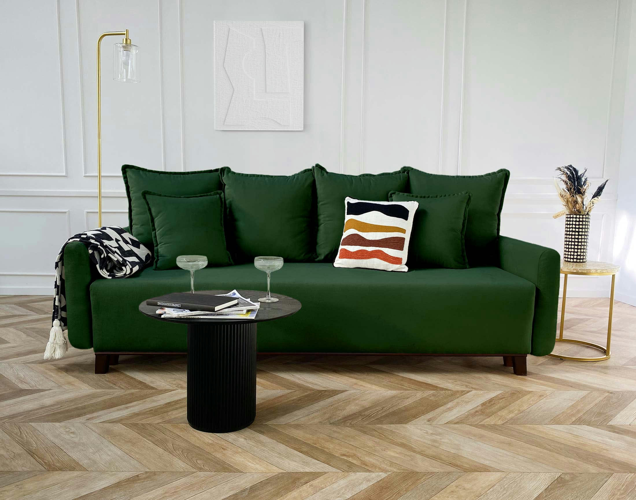 APIA - Canapé droit convertible 3 places en velours vert