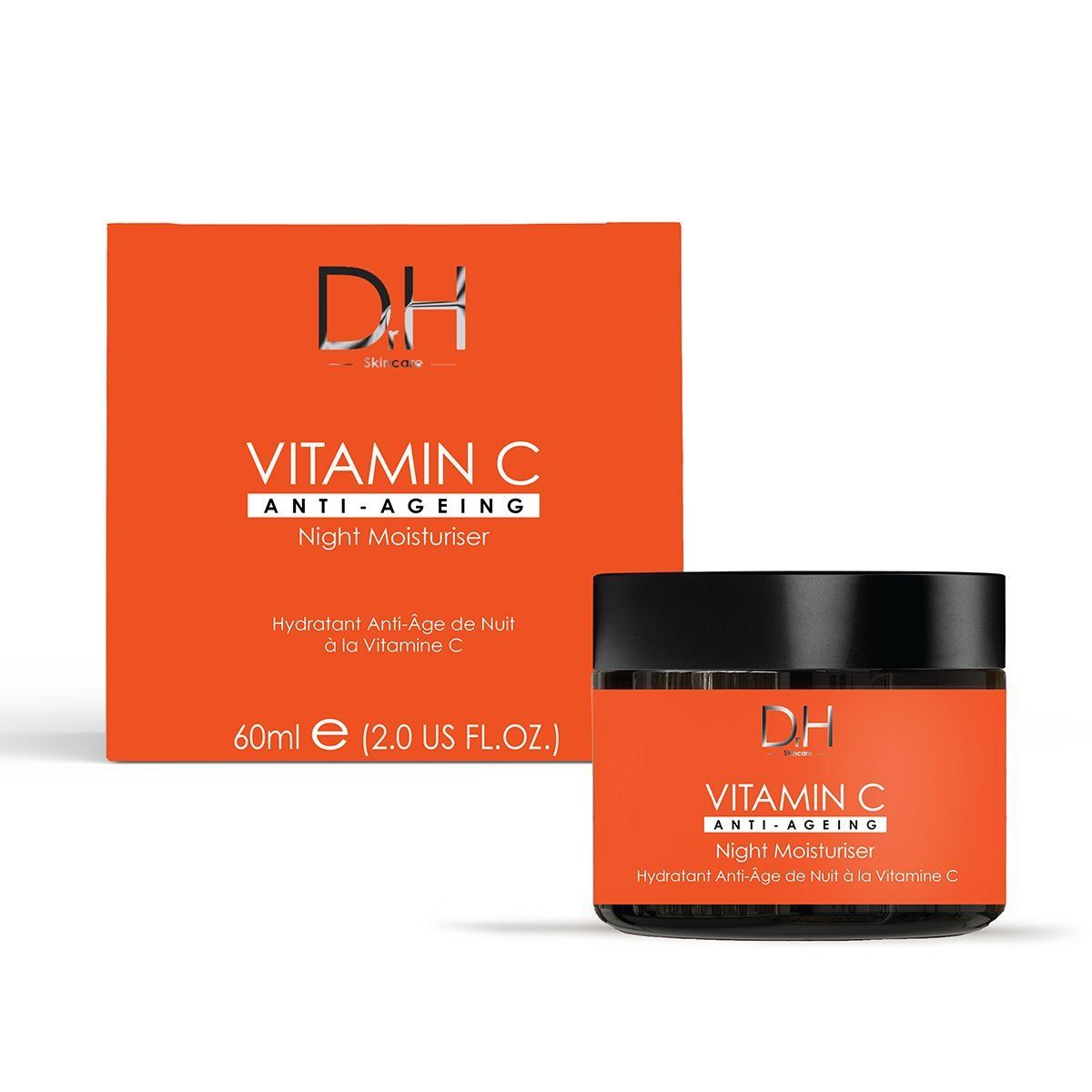Dr H Anti-Ageing Vitamin C Facial Serum 30ml   Vitamin C Anti-Ageing Night Moisturiser 60ml for Even Skin Tone and Radiance