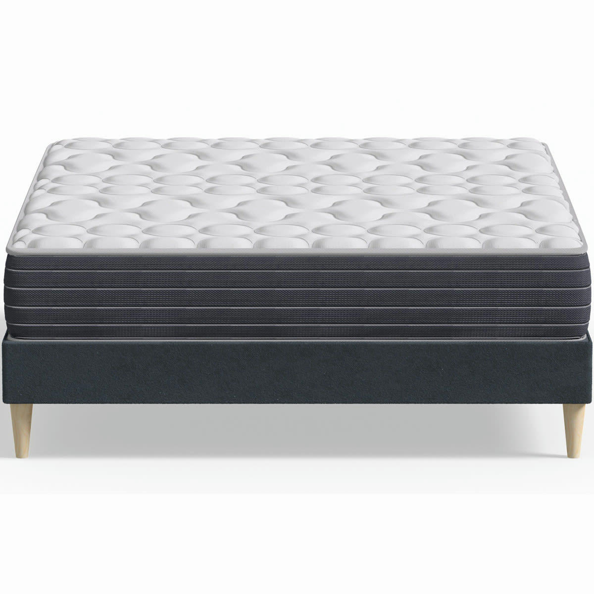 MEMO HR & DINA - Pack lit 140x190 en velours bleu nuit + Matelas mémoire de forme
