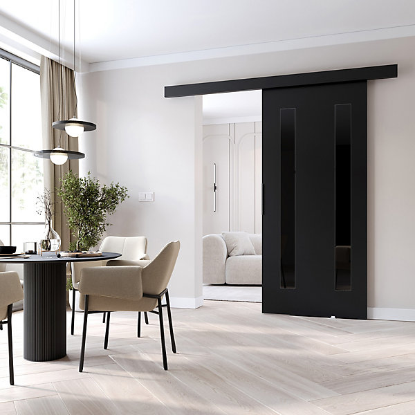 MINIO go for it, porte coulissante PRIM H 86 cm, Noir / noir / éléments décoratifs-noir / poignée noire