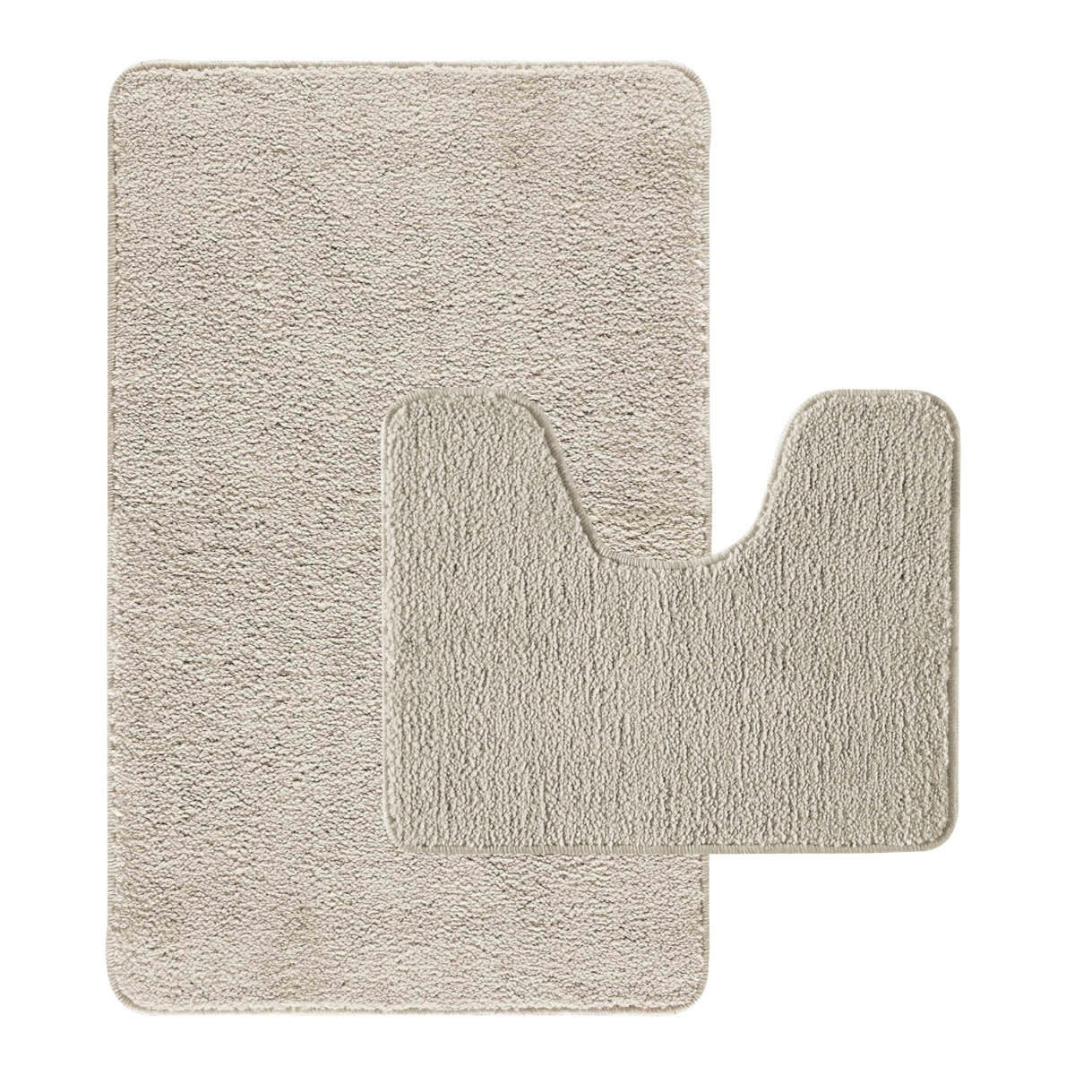 POLYNESIE - Lot de 2 tapis de bain polyester  50x80cm +  contour ecru