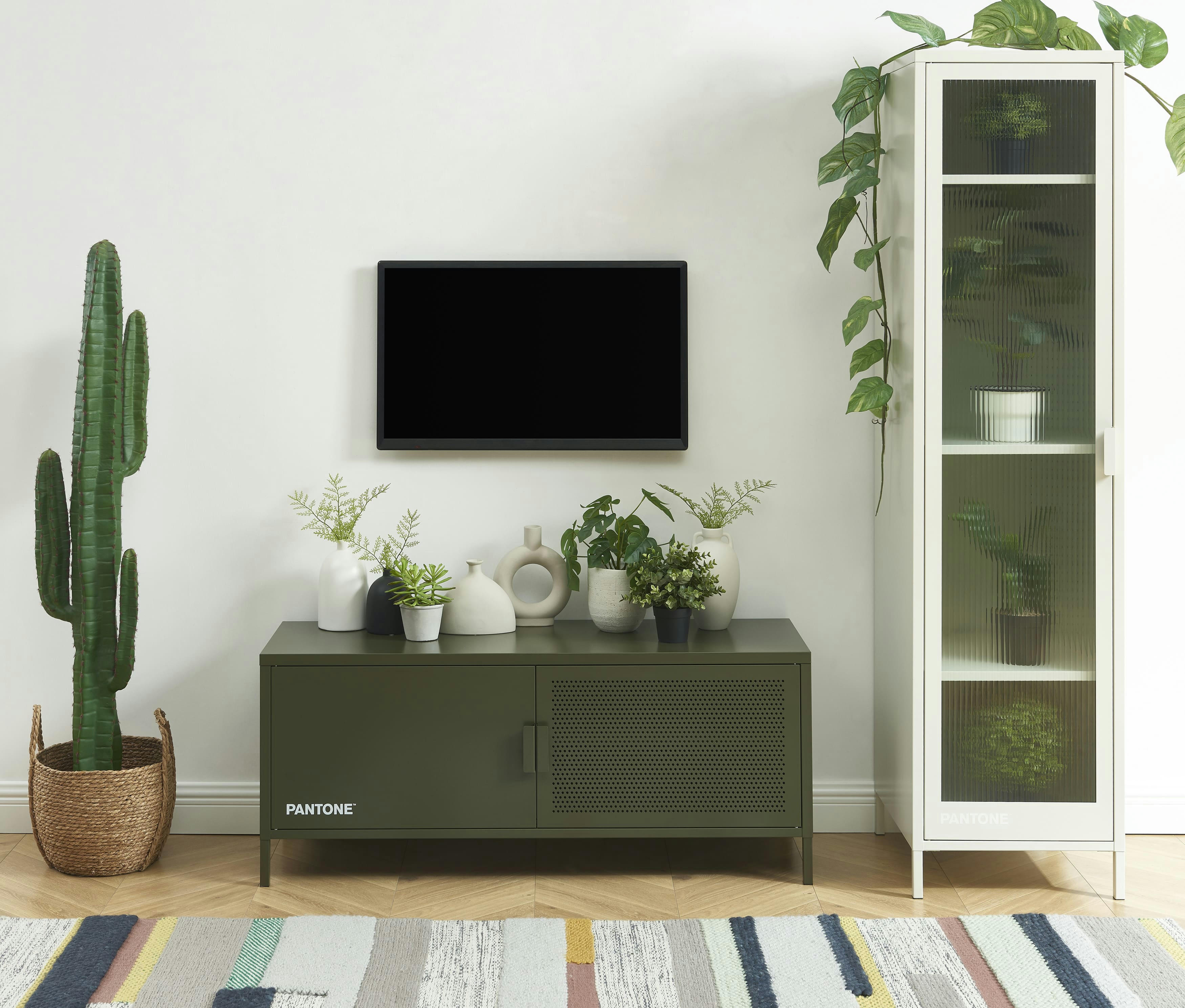 PANTONE - Meuble tv  métal vert olive foncé 120cm
