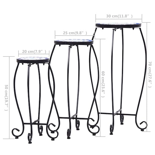 NNEVL Mosaic Tables 3 pcs Blue and White Ceramic