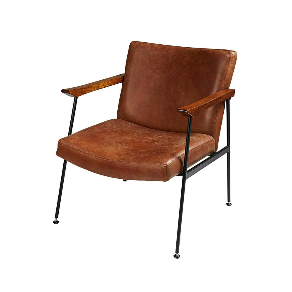 Blake - Fauteuil en cuir de vachette marron vieilli