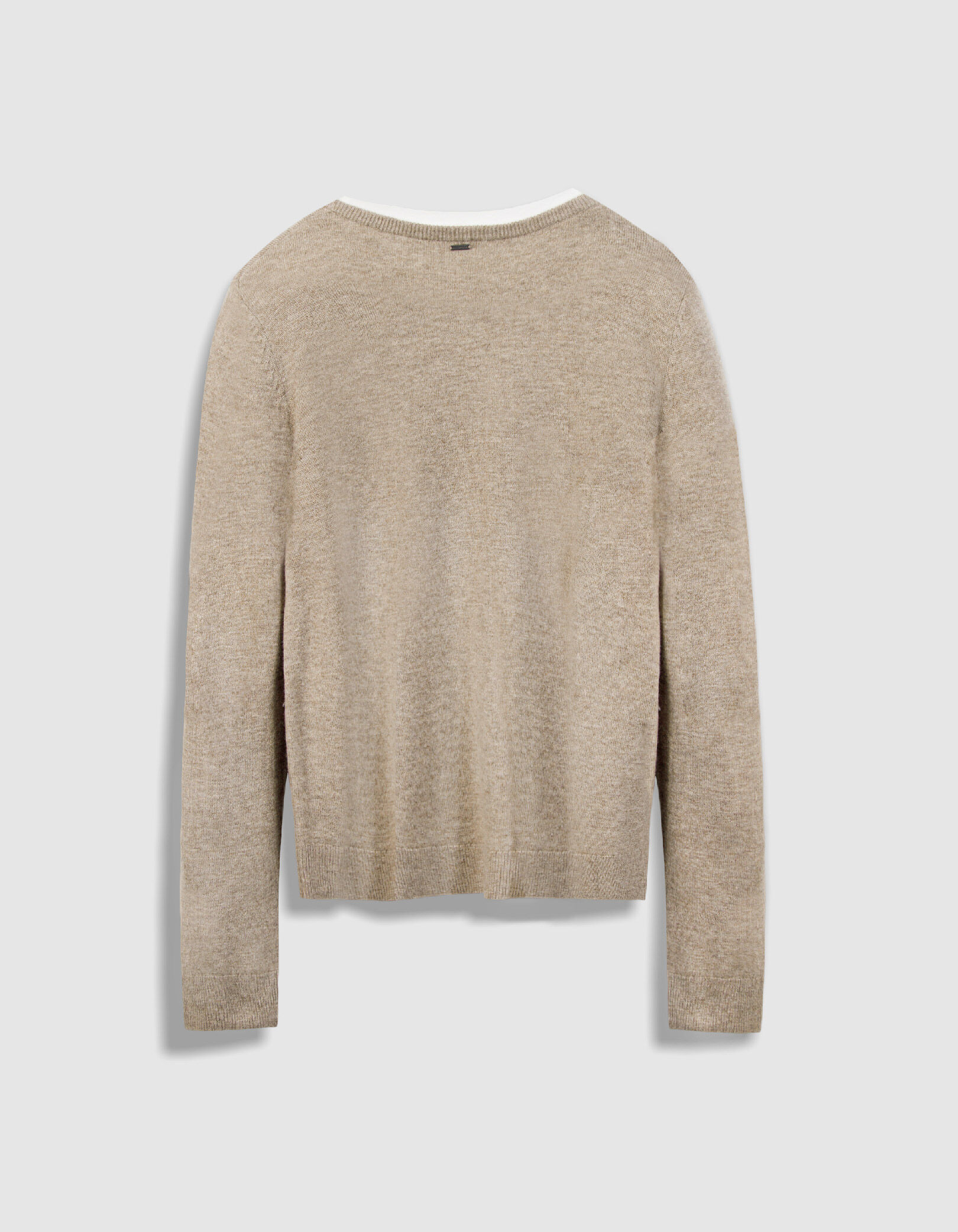 Pull laine beige tricot col trompe-l'oeil Femme