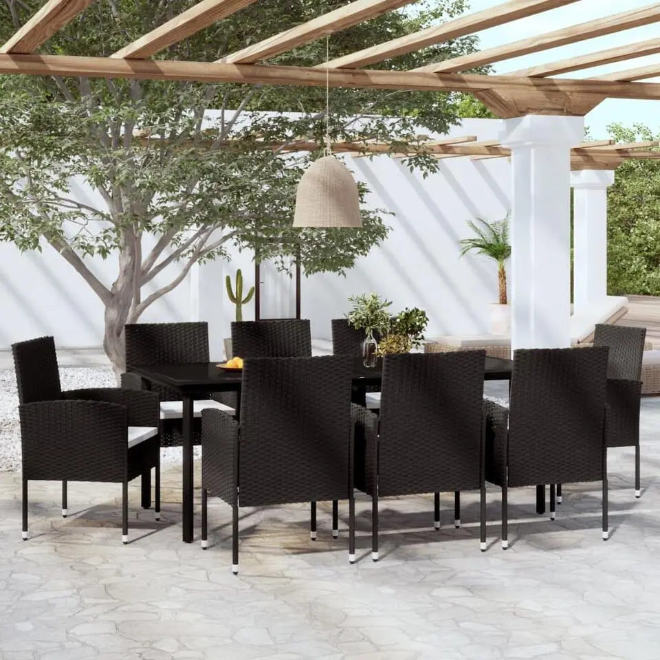 vidaXL - 4-zits Tuinset met wit kussens - Zwart PE rattan en glas - 200x100 cm