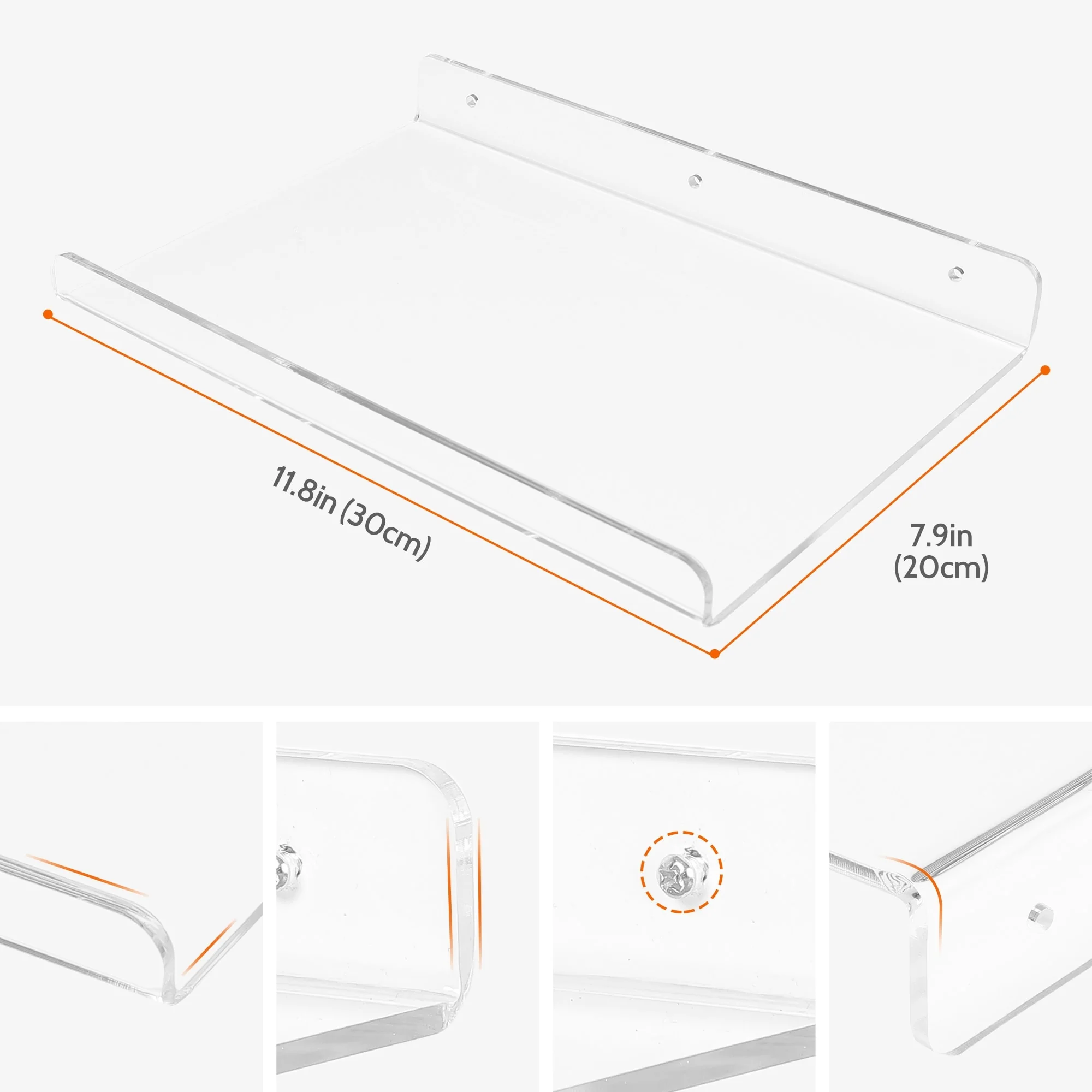 Acrylic Floating Shelves for Wall Mounted, Clear Acrylic Shelves for Bedroom Bathroom and Kitchen Wall Display Shelf Clear