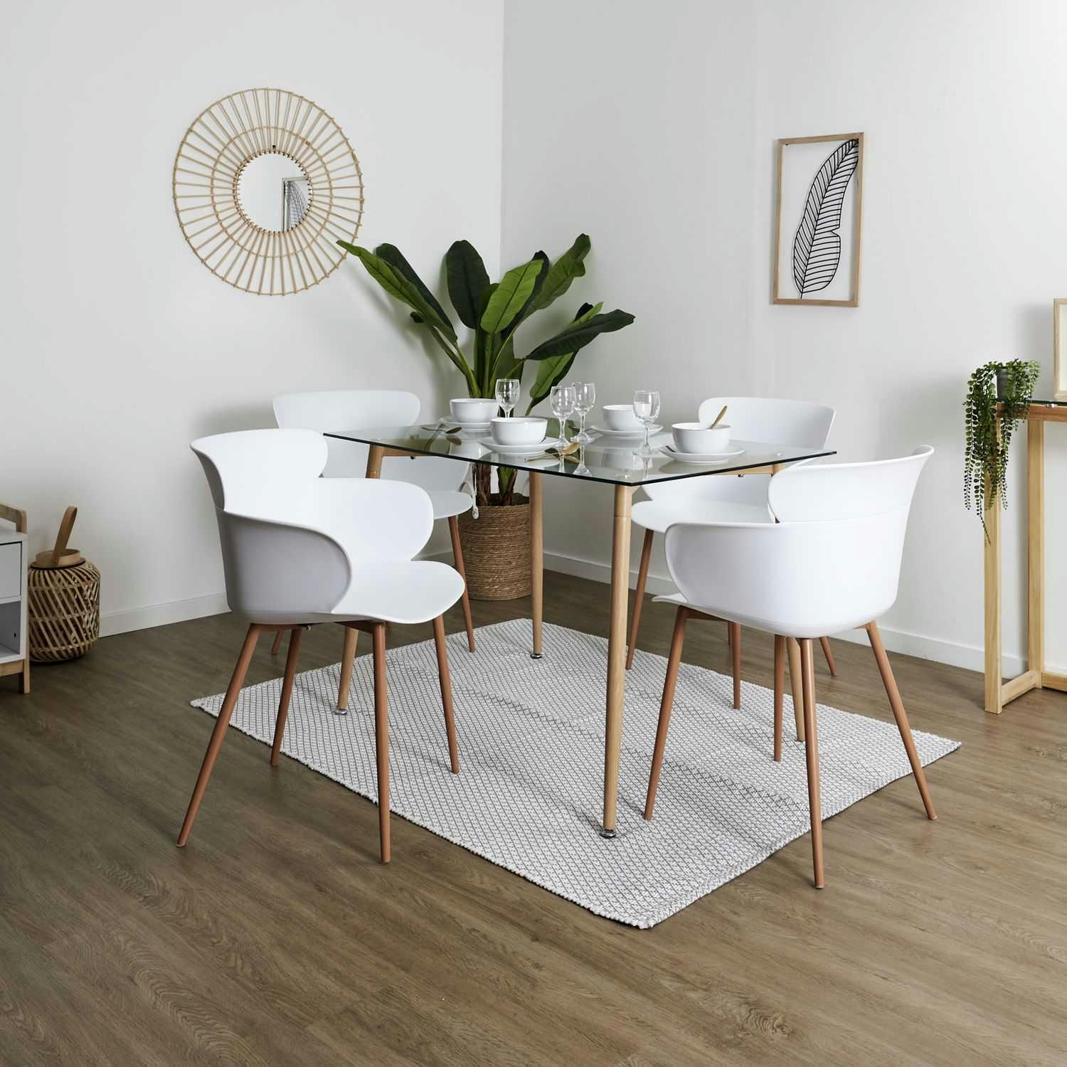 LORENS - Lot de 2 fauteuils coque en polypropylène et métal blanc
