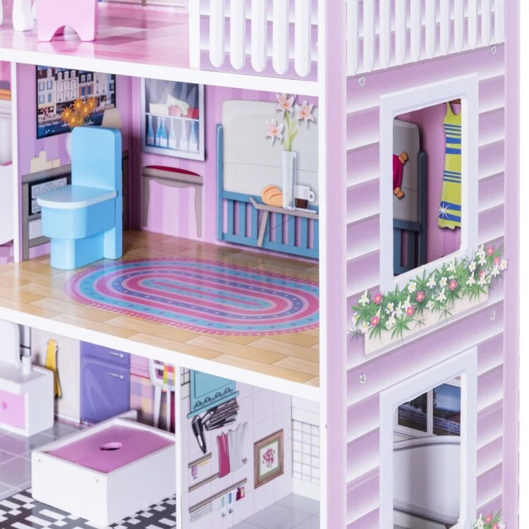 28 Pink Dollhouse with Furniture - 24 x 11 x 28