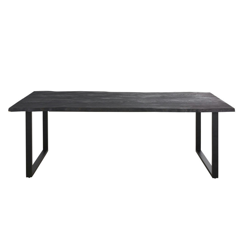 Léone - Table à manger en chêne gris ardoise et métal 8/10 personnes L220