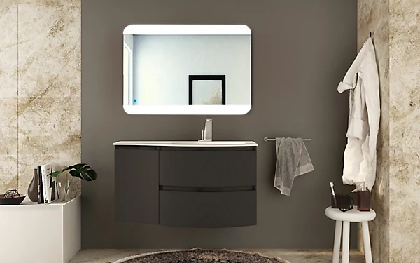 Meuble complément sous vasque graphite mat Vague 34 cm version gauche