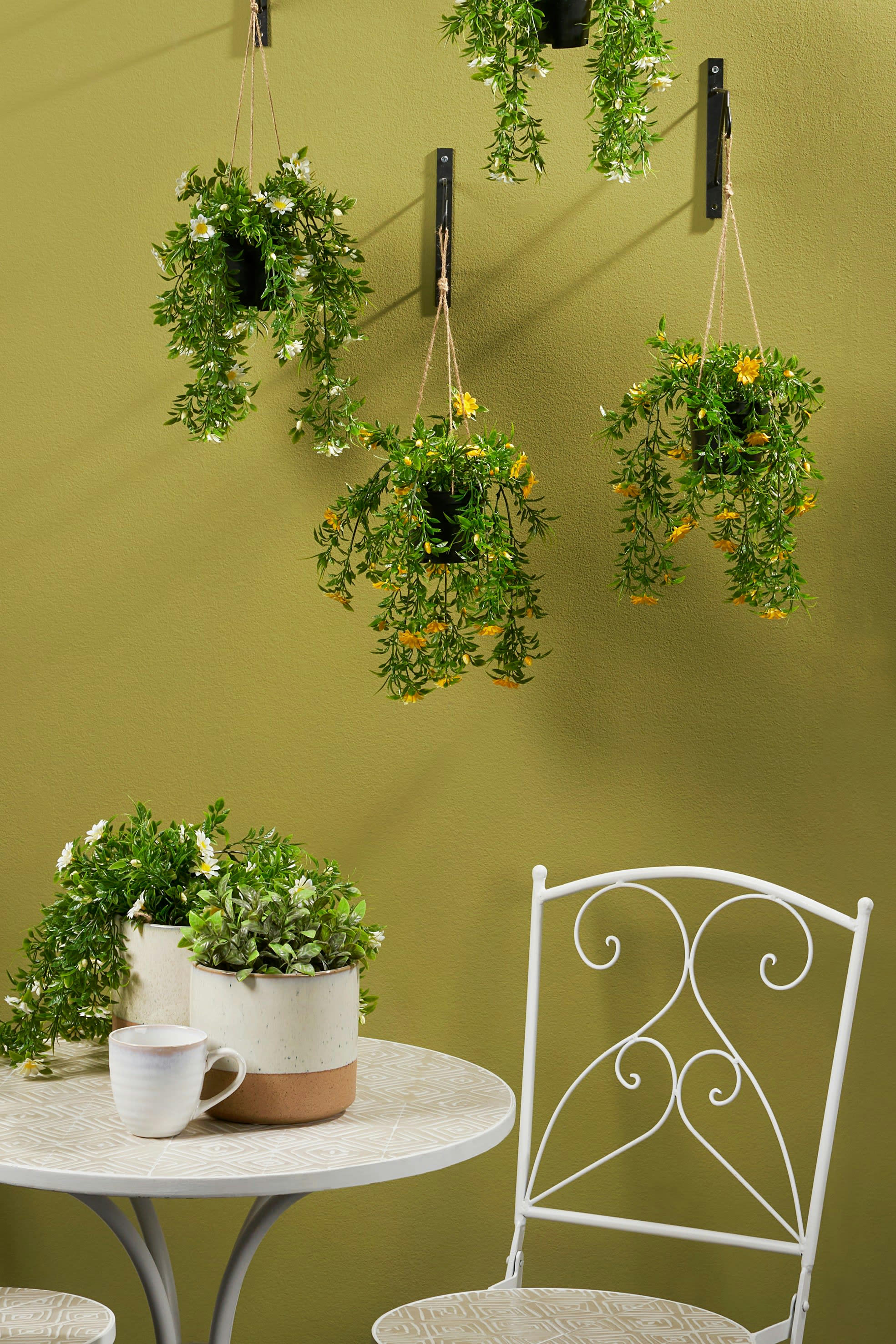 DAISY - Marguerite artificielle suspendu jaune en pot D22