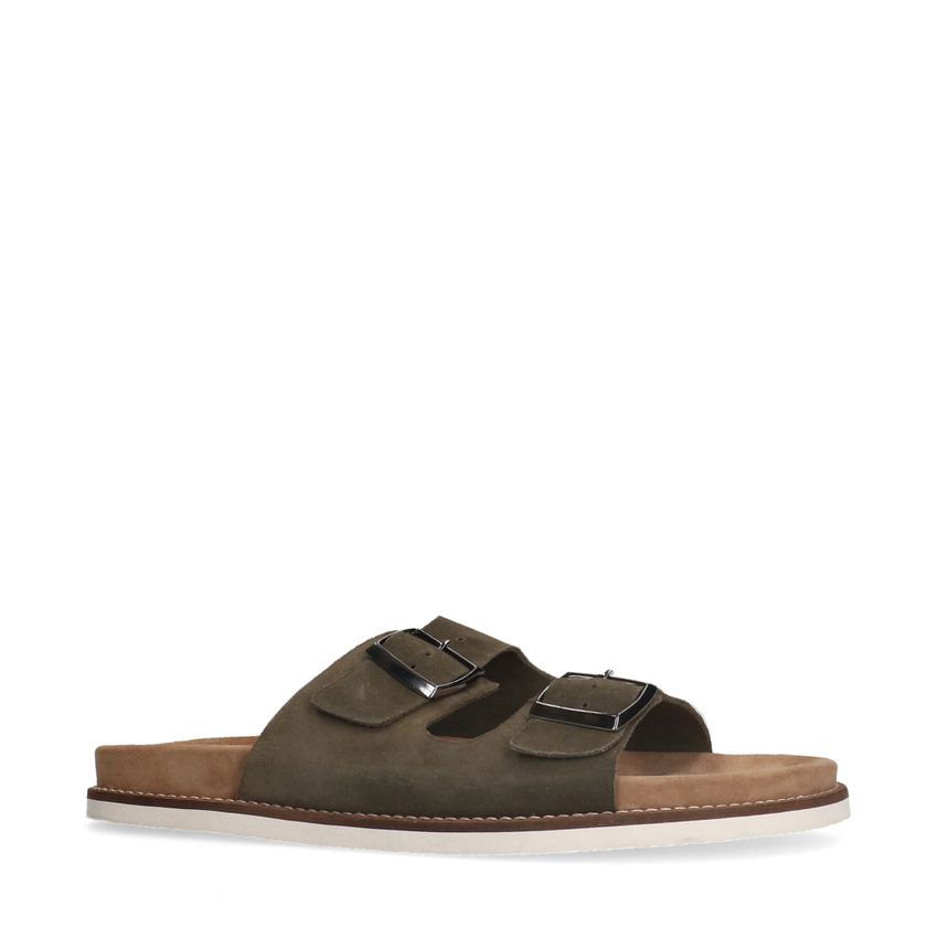 Manfield Groene suède slippers