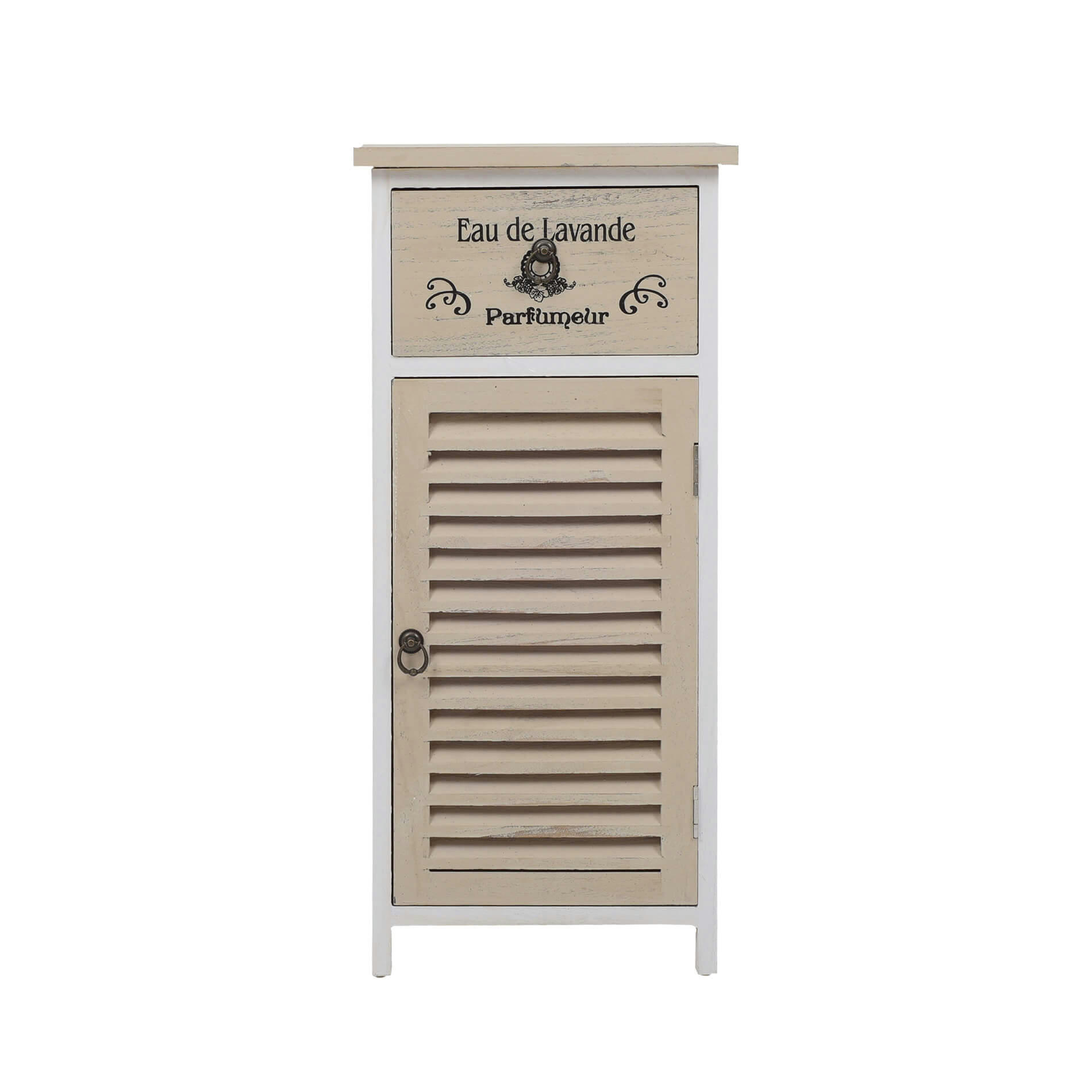 - Commode de rangement 1 tiroir et porte bois blanc et beige