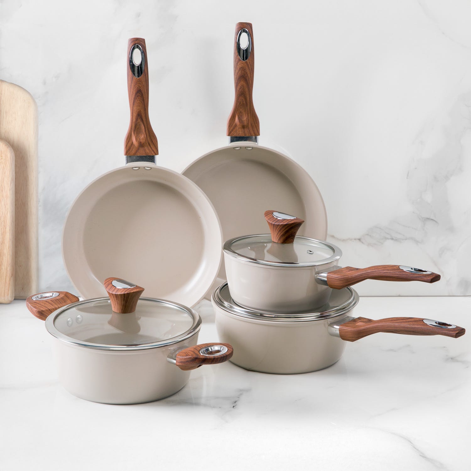 Batteria pentole 8 pezzi ceramica crema New Ceramic