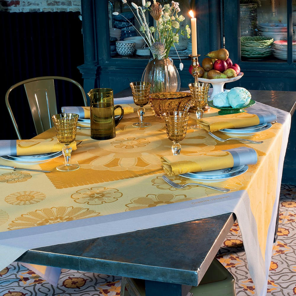 MURANO CURRY - Nappe  pur coton jaune 155x225