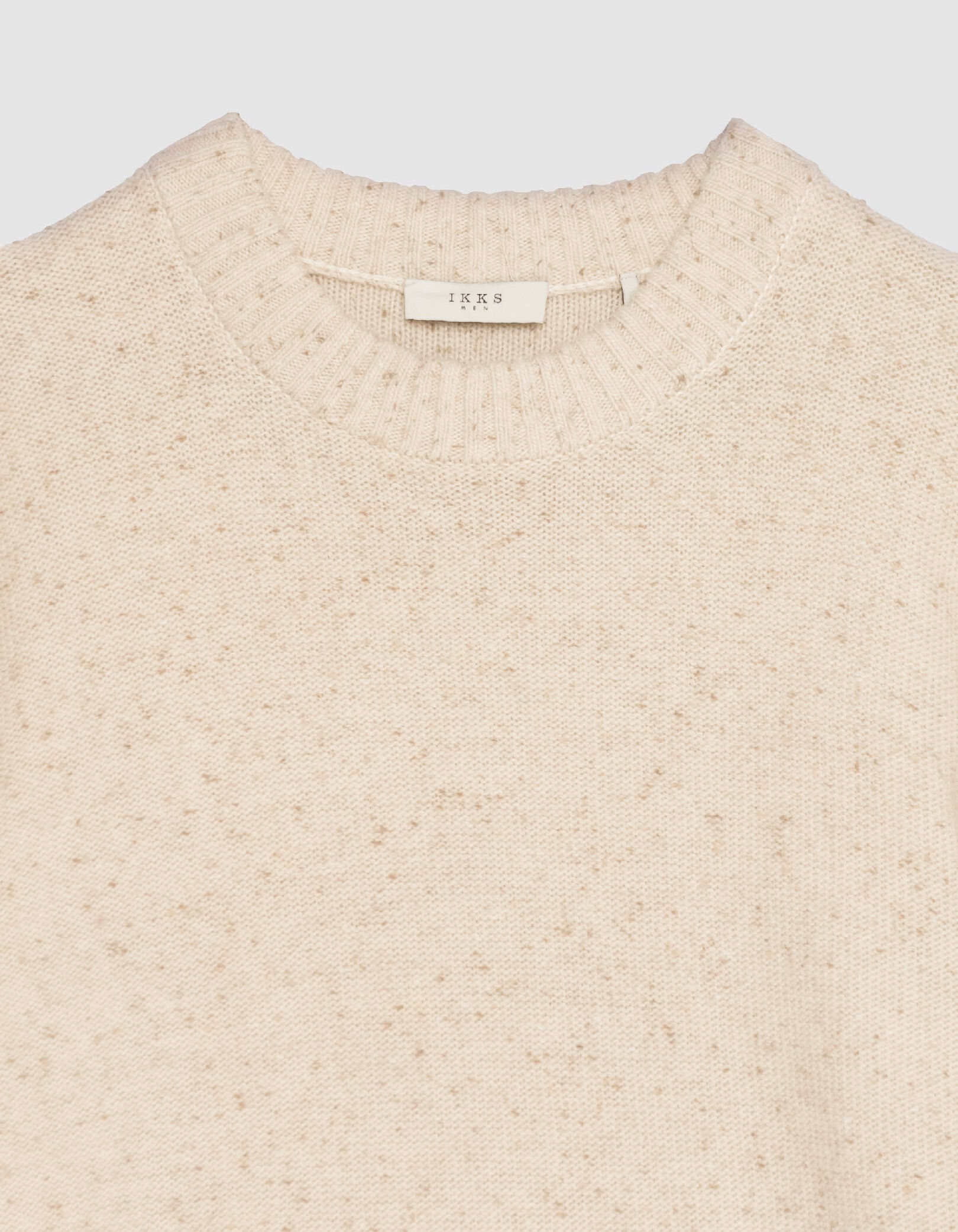 Pull hiver beige tricot mouliné col rond Homme
