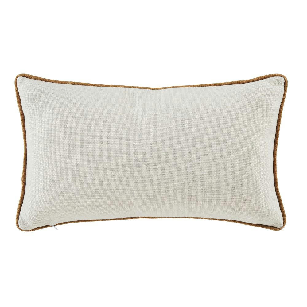 PIZANO - Coussin motifs graphiques vert kaki, jaune moutarde et écrus 30x50