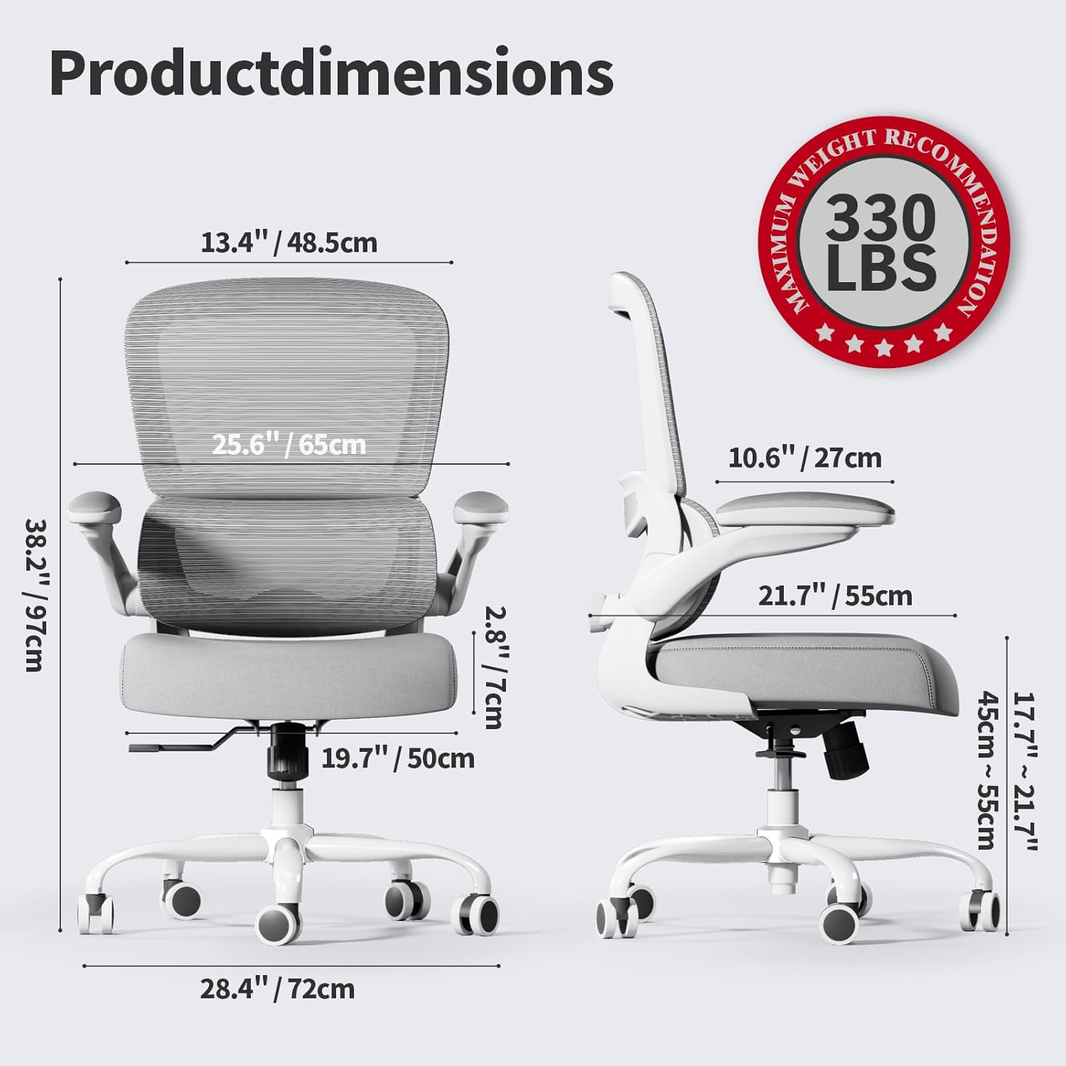 TRALT Office Chair - Ergonomic Desk Chair with Adjustable Lumbar Support, Mesh Computer Chair, Executive Chairs for Home Office Comfortable Lumbar Support (Ash Gray)