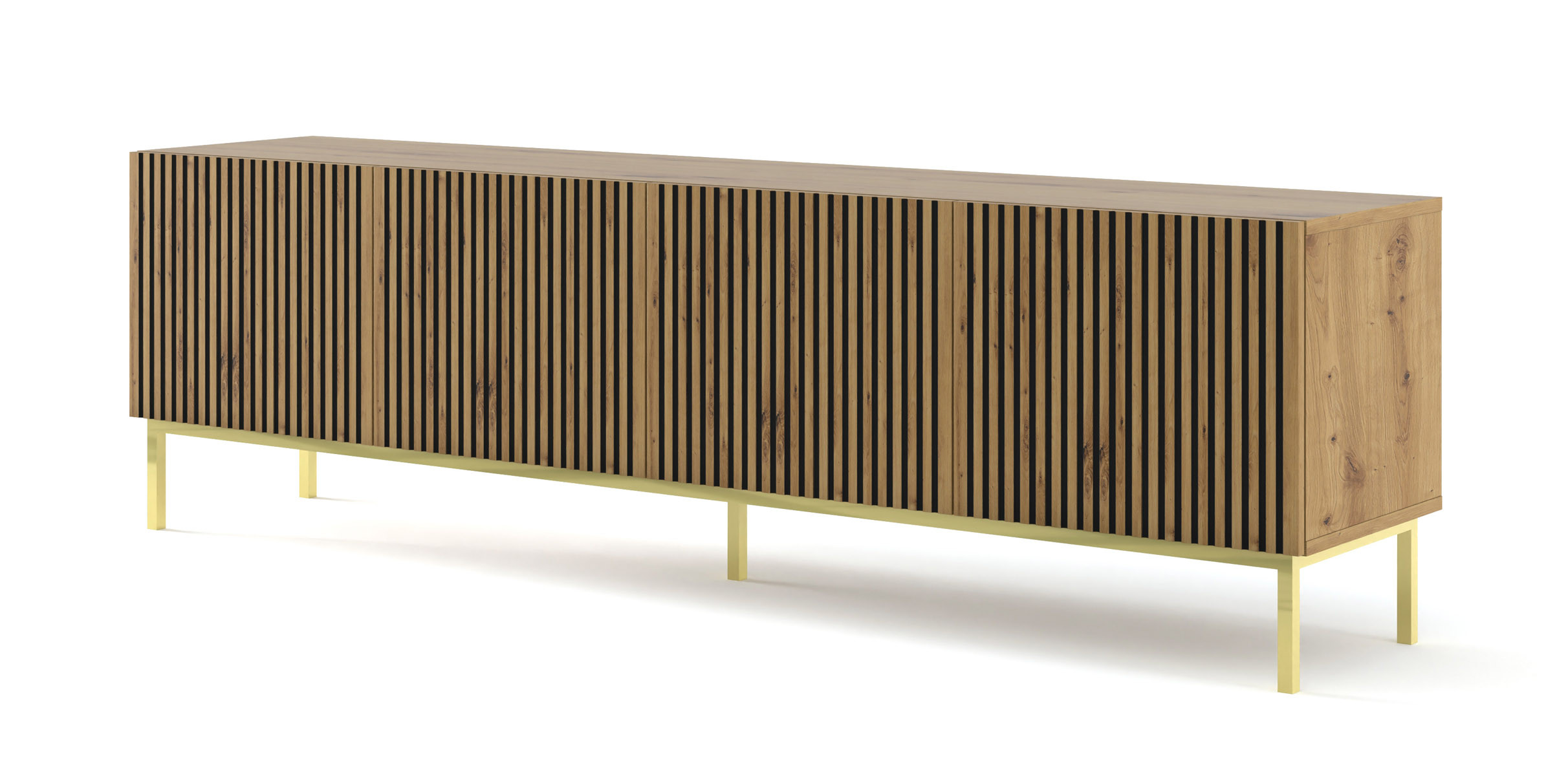 Szafka RTV RAVENNA F 200 cm 4D dąb artisan   RAMA ZŁOTA