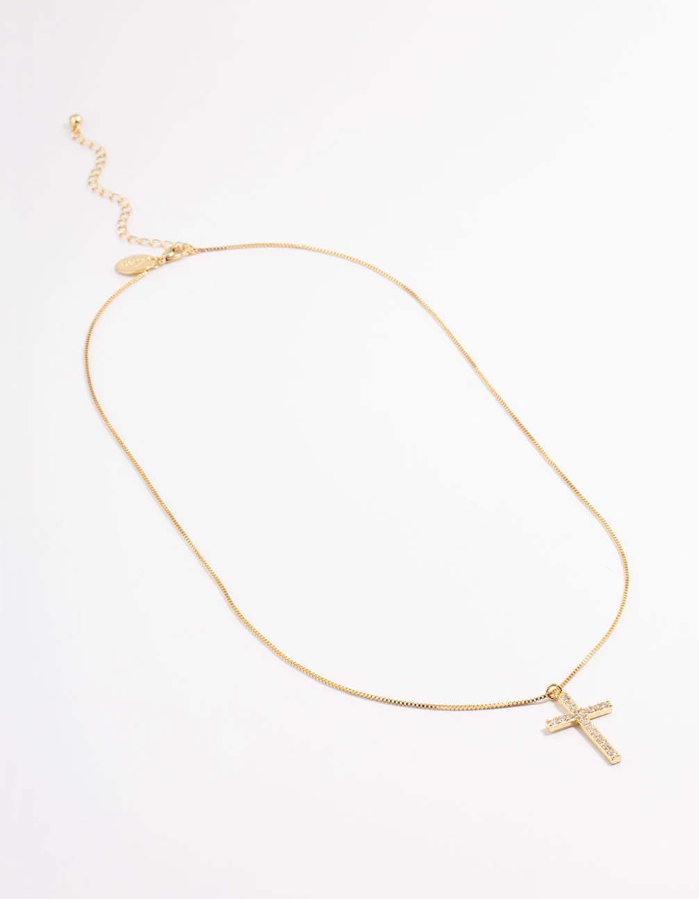 Gold Plated Diamante Cross Fine Chain Necklace