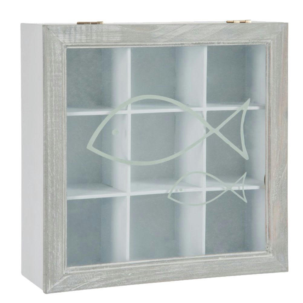 POISSON - Boite rectangulaire en bois déco 23x23cm