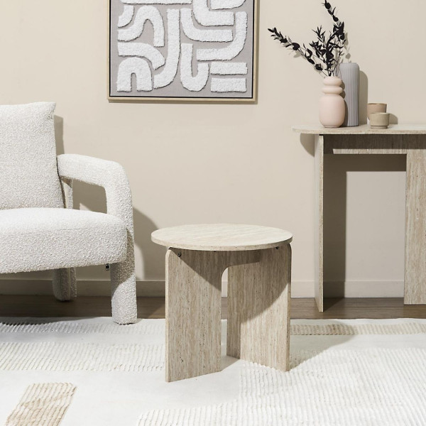 Stolik kawowy Lykke geometryczny okrągły 45x45x45 cm piaskowy beż