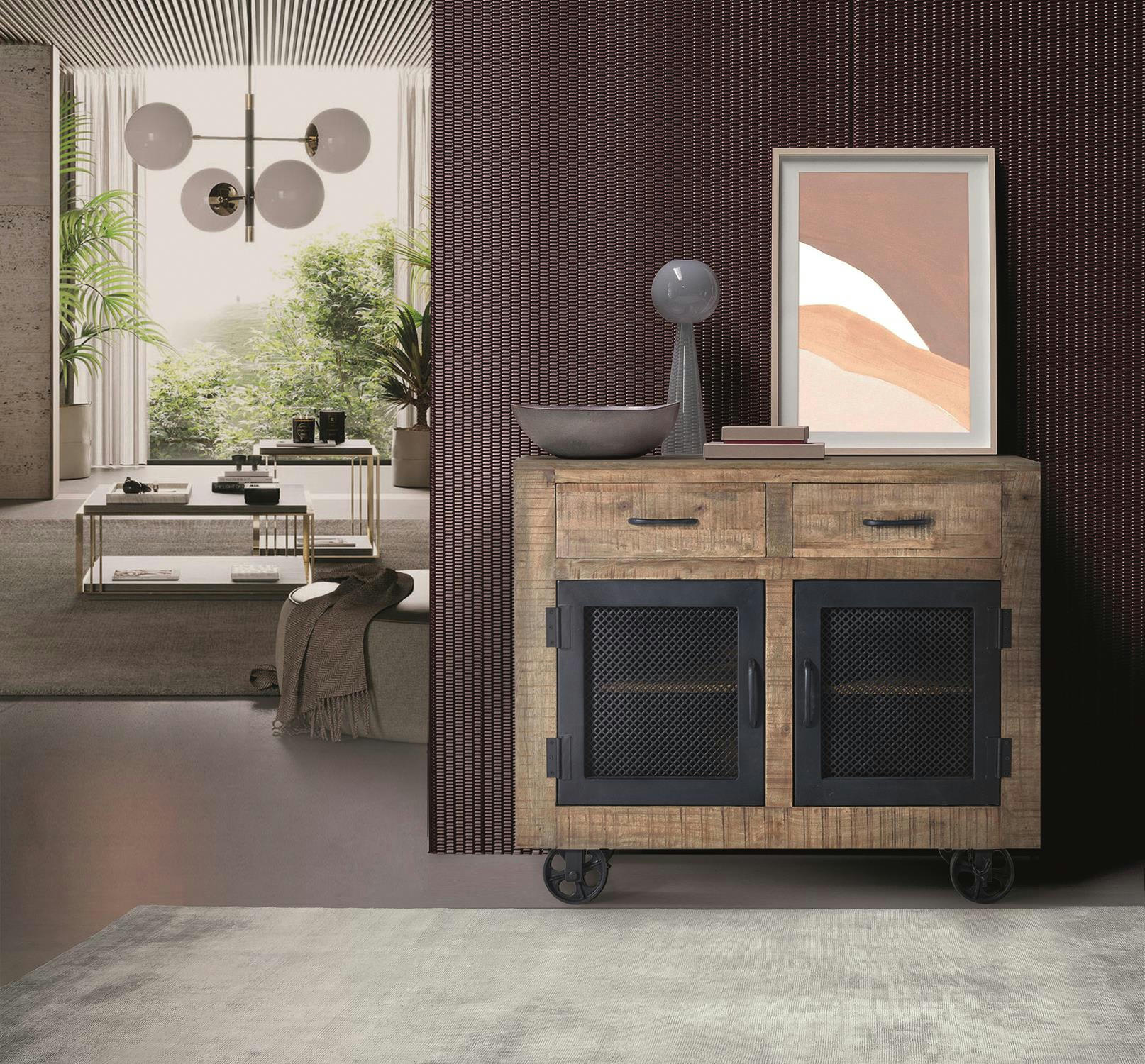 - Buffet en manguier et métal naturel