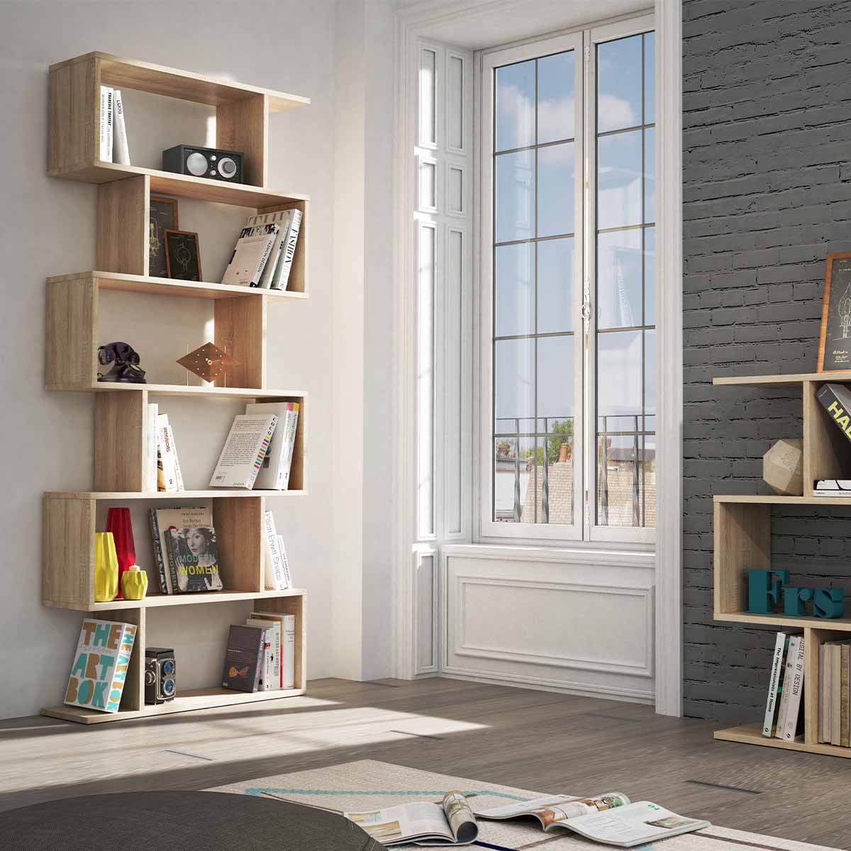 Calicosy - Boekenkast mit 6 compartimenten ATHENA - H192cm - Eikenlook