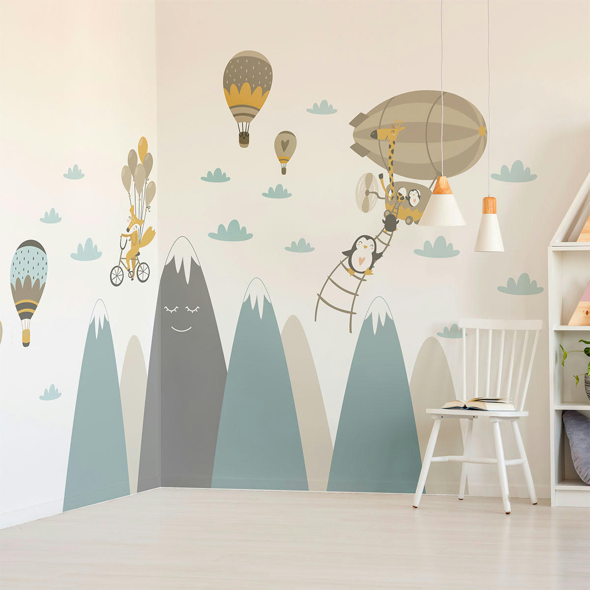 - Stickers enfant montagnes scandinaves et animaux volants 40x60cm