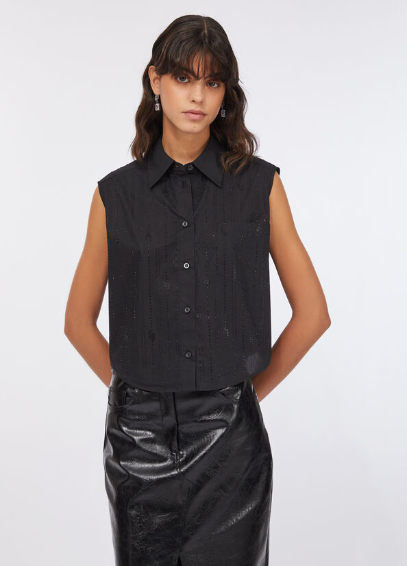 Top in cotone con strass