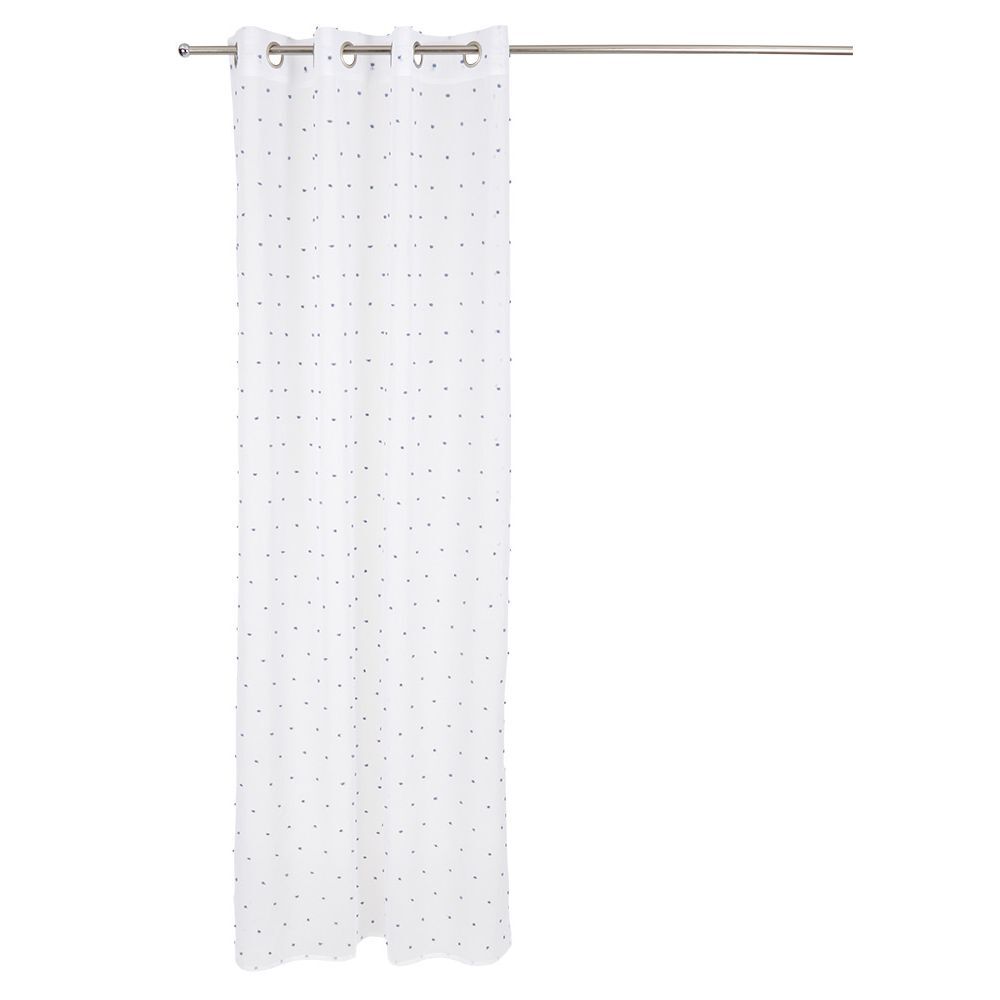 Voilage blanc avec pompons bleus 100% polyester 140x240cm