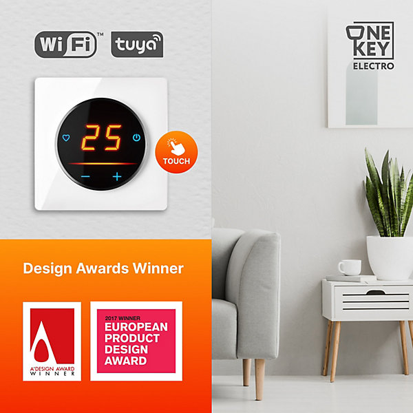 Chauffage au sol électrique WARMON ULTRA 200 W/m²   Thermostat OKE-25 WiFi Tactile, cadre en verre Garda blanc - 3,5 m²