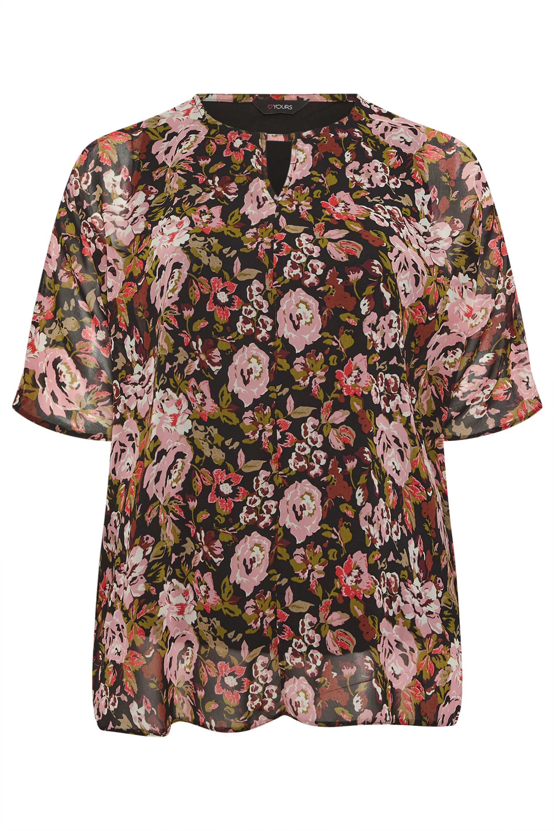 Yours Floral Print Keyhole Detail Top