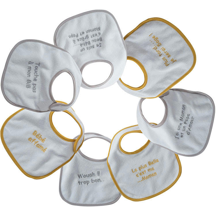 - Lot de 7 bavoirs de naissance à velcro Maman et papa d'amour