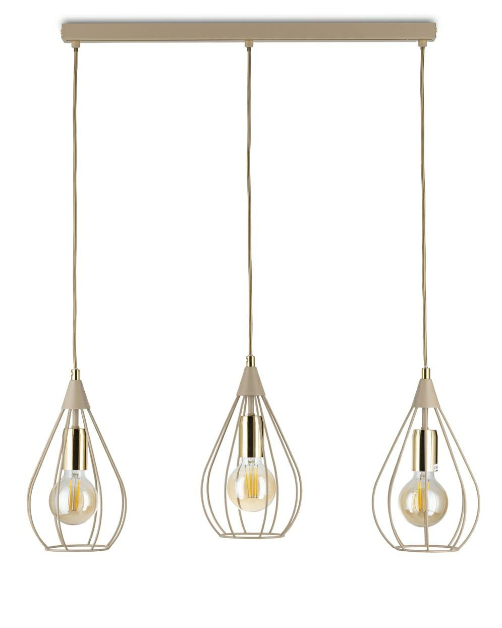 Lampa Wisząca Noa Beżowo-złota 3xE27 75 cm Druciak Nowczesny Salon Taupe