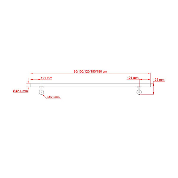 Main courante 100cm, inox 304, rampe d'escalier ronde, avec 2 supports muraux, intérieur &extérieur