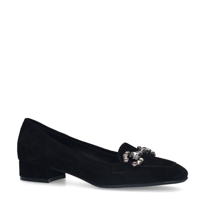 Manfield Zwarte suède loafer pumps