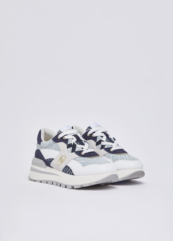 Sneakers platform in denim jacquard