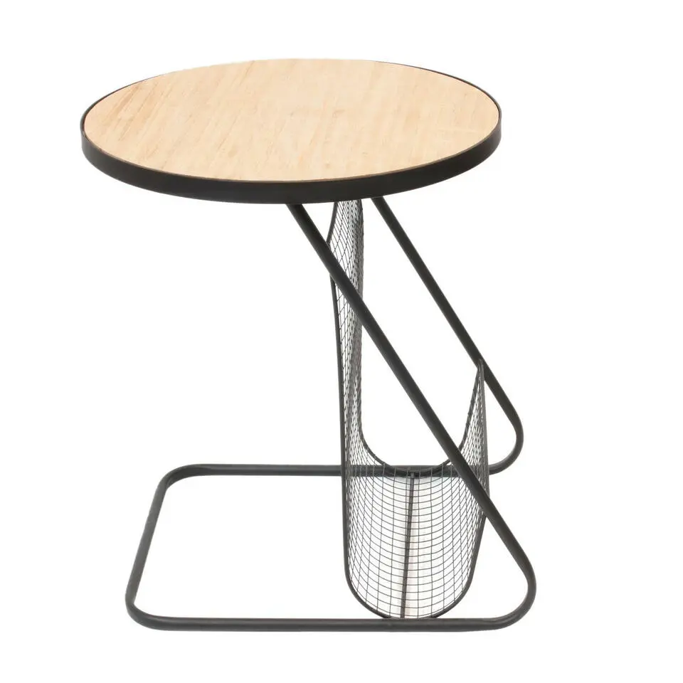 Home Deco Factory Bijzettafel - naturel/zwart - metaal - D41 cm