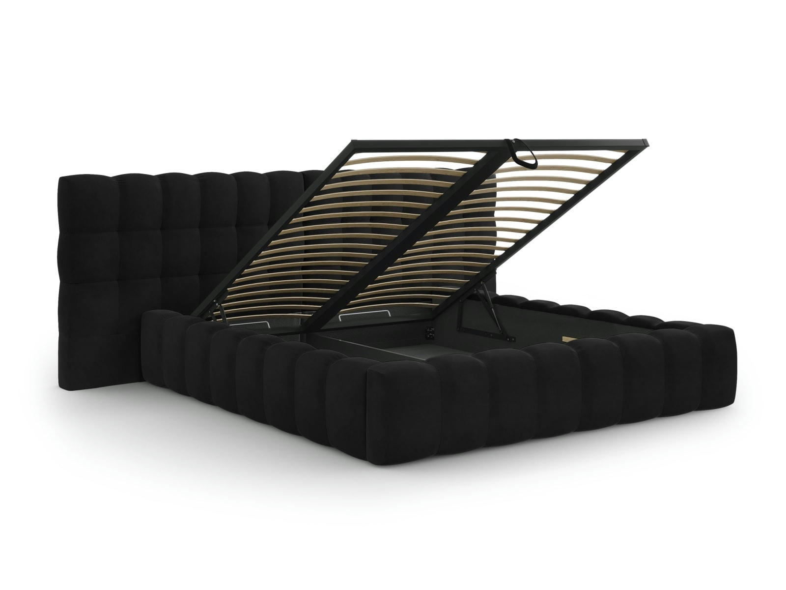 MAMAIA - Lit coffre en avec tête de lit double 180x200cm en tissu velours noir