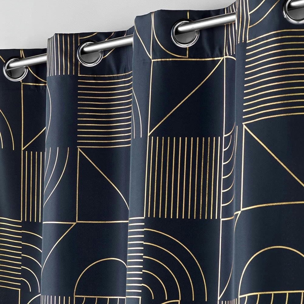 LINÉOR - Rideau métallisé marine or 140x260cm