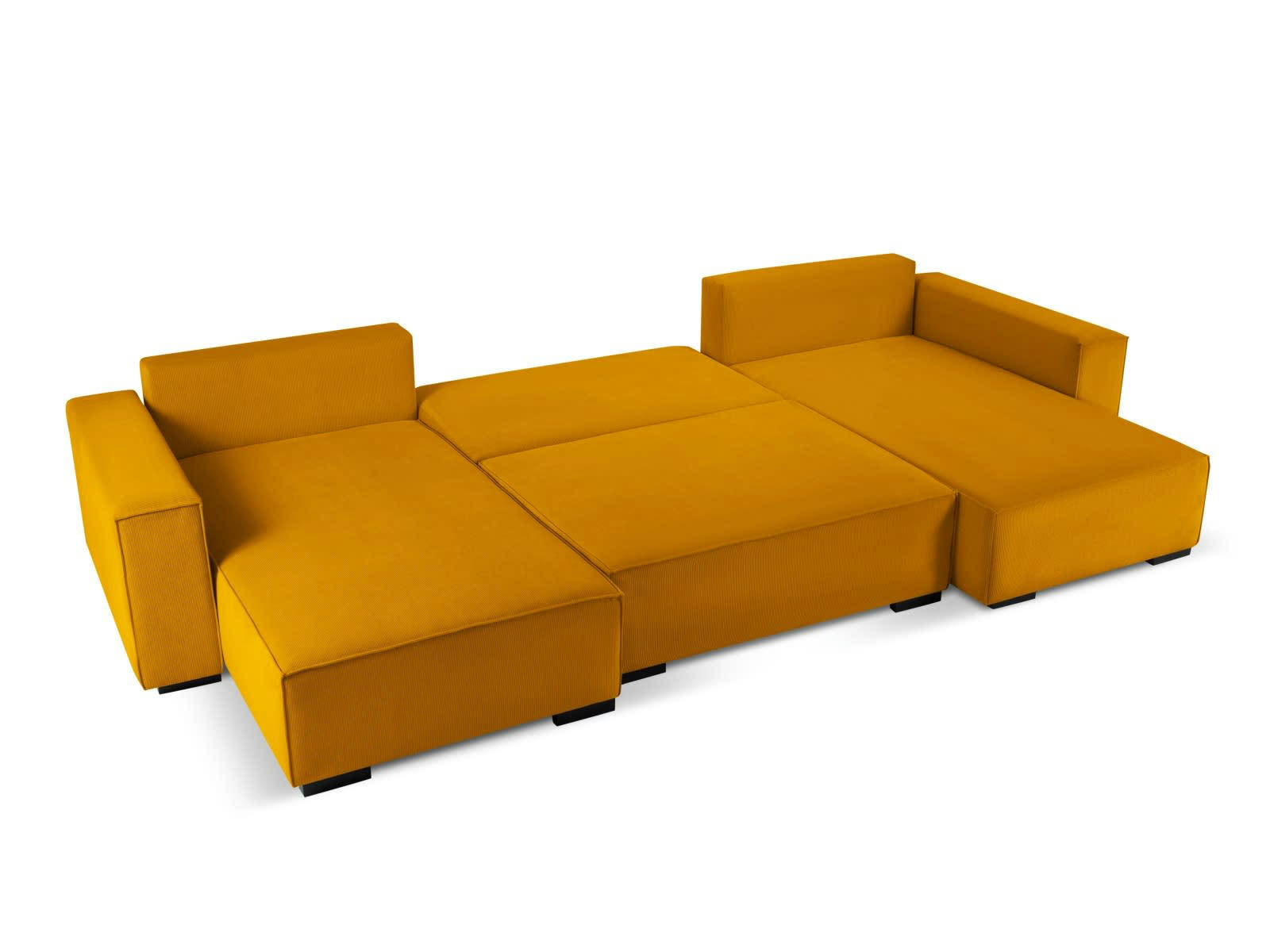 EVELINE - Canapé d'angle réversible 6 places en velours côtelé jaune