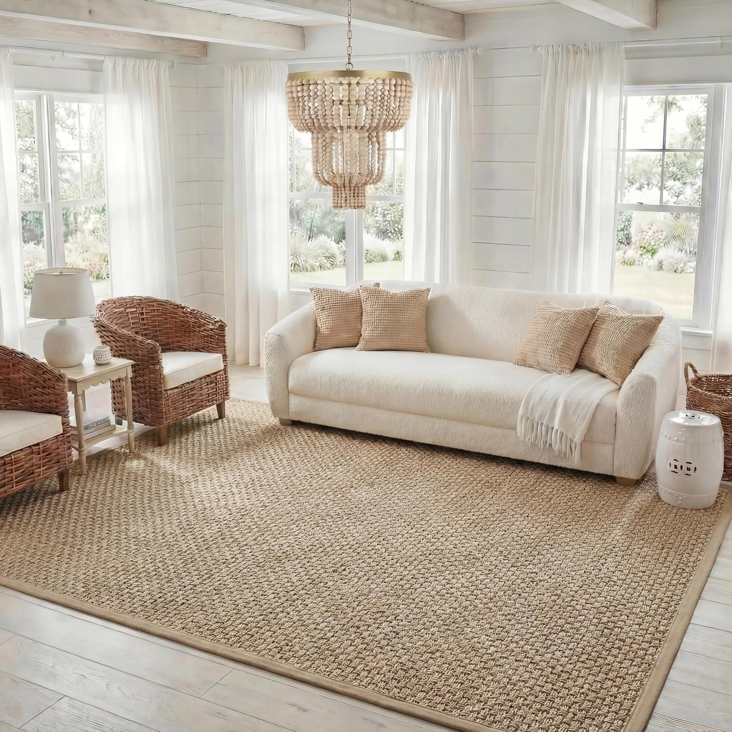 SAFAVIEH Area Rug 8x10 - Natural Fiber Collection - Large - Natural & Beige, Seagrass, Basketweave Pattern (NF114A)