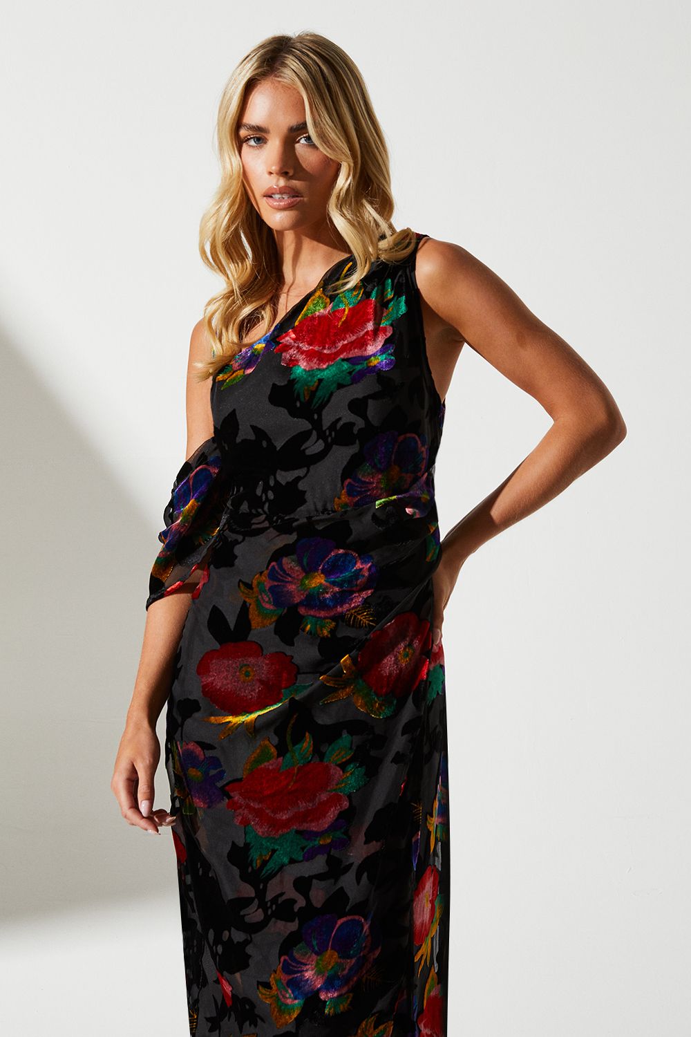 Coast Petite One Shoulder Wrap Midi Wedding Guest Dress