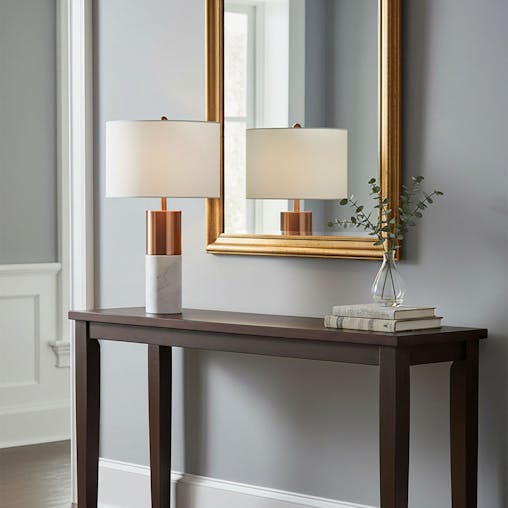 SOGA 2X 60cm White Marble Bedside Modern Desk Table Lamp Living Room Shade with Cylinder Base