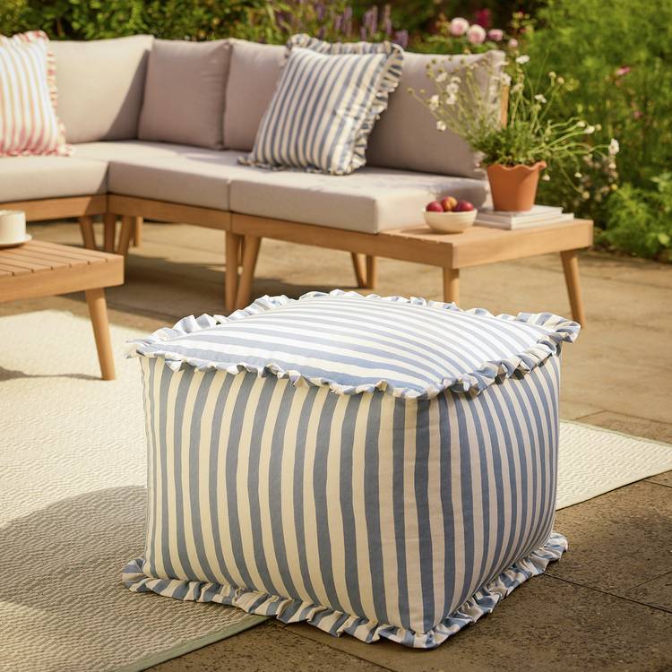 Habitat Blue and White Stripe Pouffe