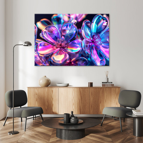Obraz, Kolorowe szklane kwiaty - bukiet 60x40