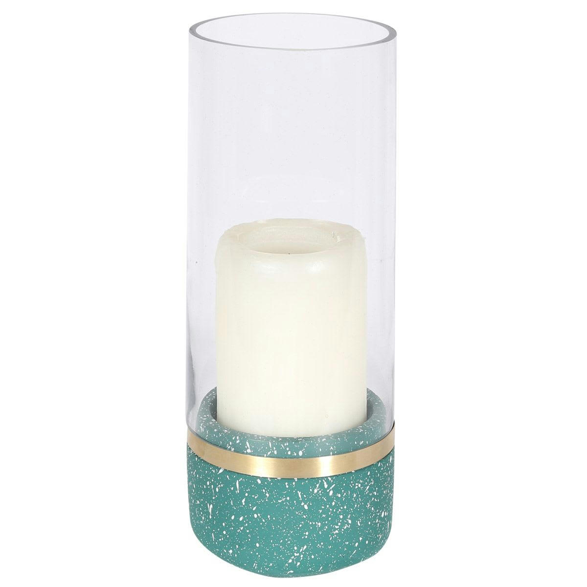 MUZZ - Photophore en verre et béton vert canard effet terrazzo